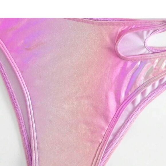 Y2K Festival Mermaidcore Metallic Holographic Choker Chain Detail Bikini - Picture 8 of 12